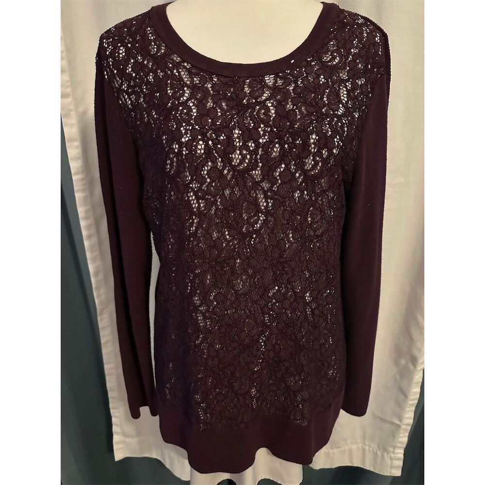 Simply Vera Vera Wang Women's Red Lace Pullover Sweater XL